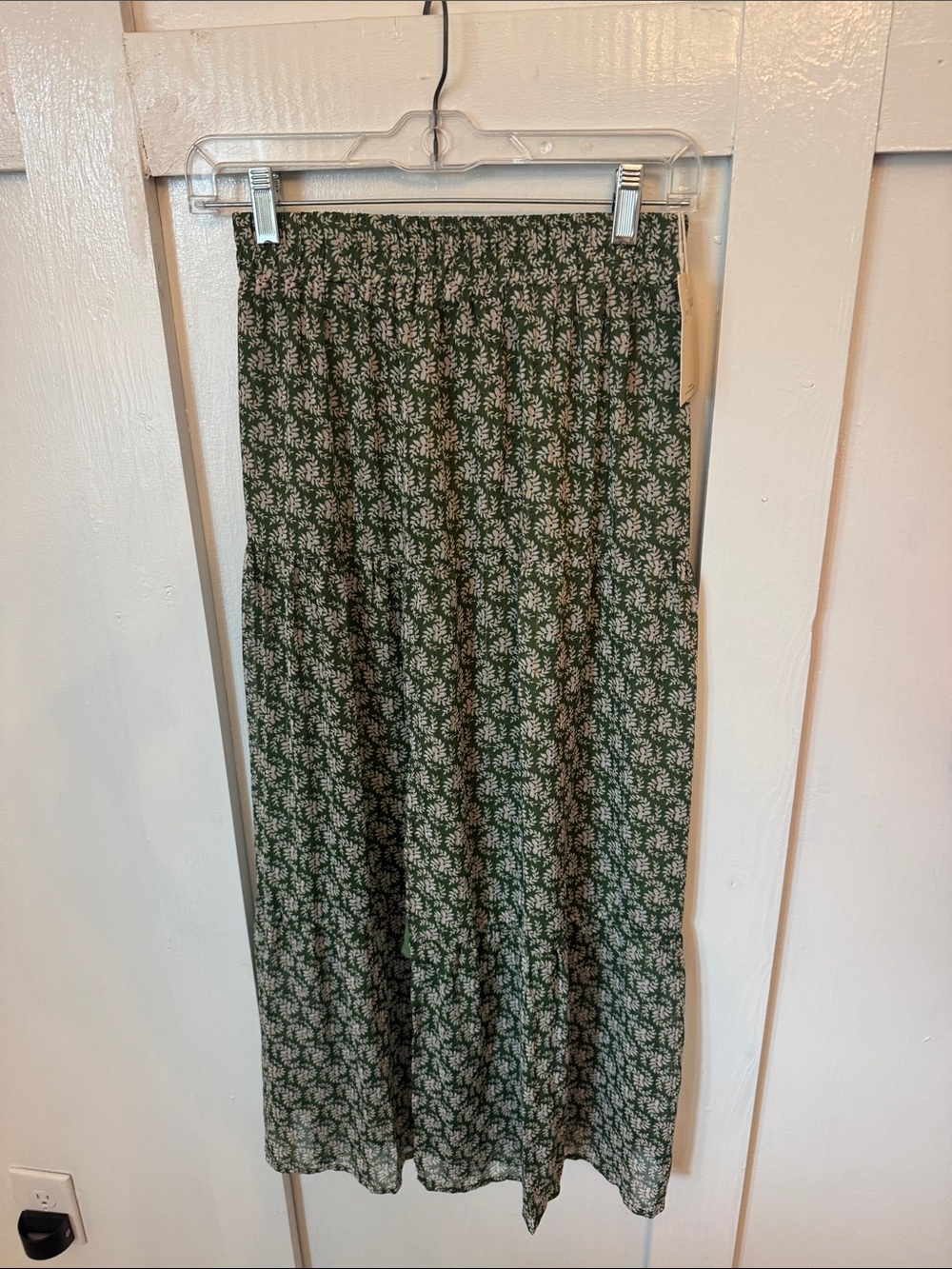 Smocked Green Floral Tiered Maxi Skirt